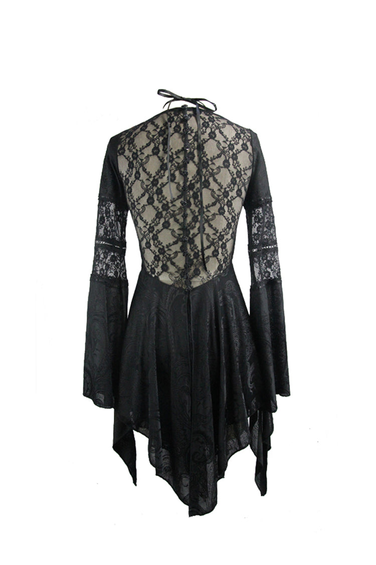 Black Perspective Mesh-yarn Long-sleeve Lace Front Short And Back Long Women's Gothic Blouse