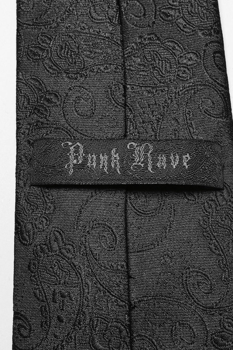 Black Cross Spike Print Embroidery Men's Gothic Tie