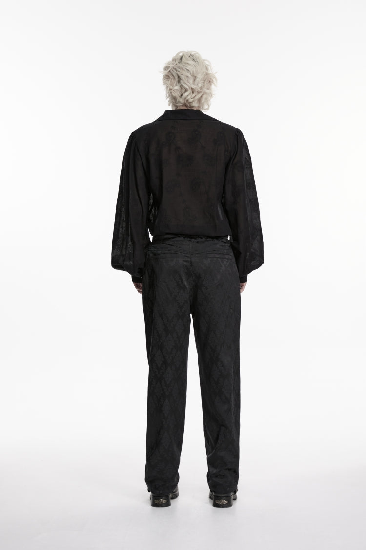 Black Lapel Collar Long Lantern Sleeves Printed Embroidered Men's Gothic Shirt