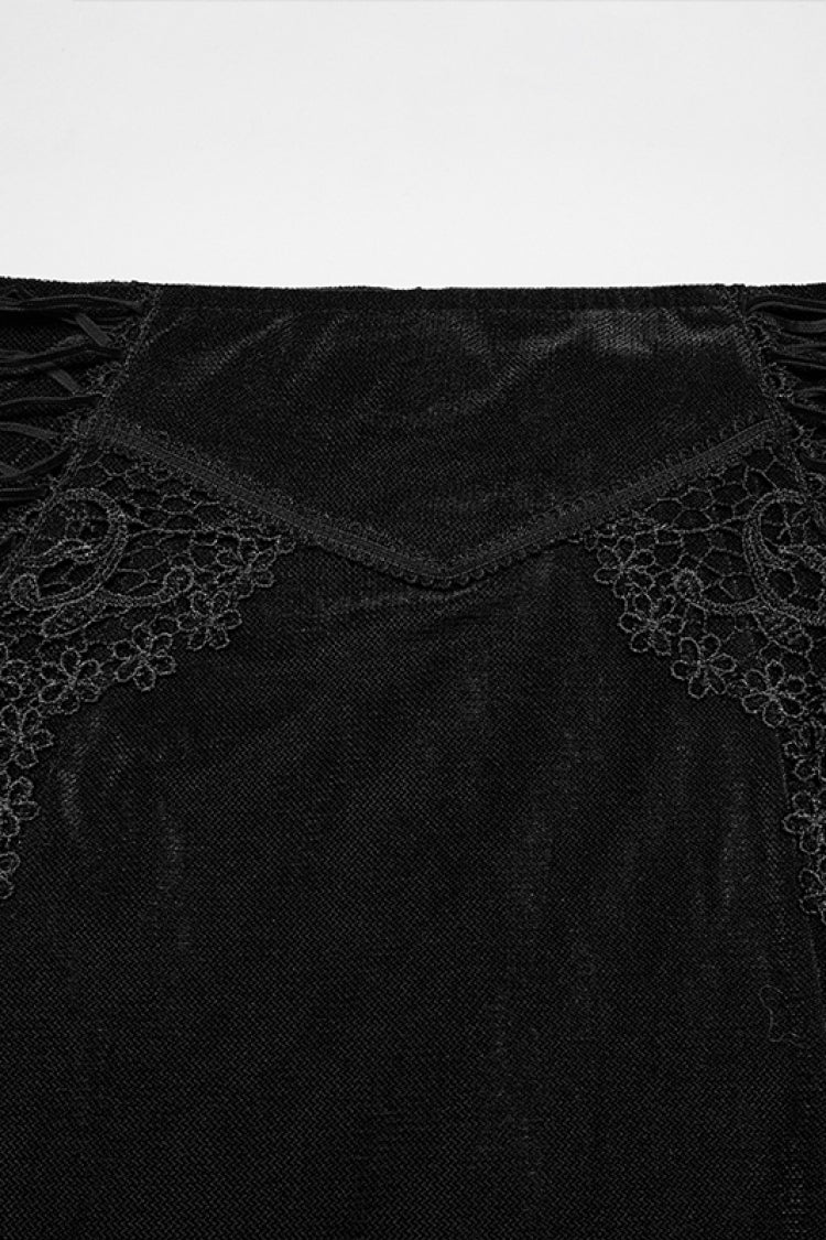 Black Embroidered Lace-Up Slim Women's Gothic Elegant Long Skirt