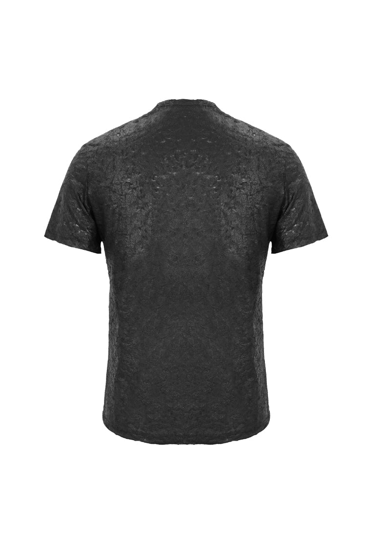Black Broken Holes Thick Stripes Chest Lace-Up Knit Short Sleeve Men's Punk T-Shirt