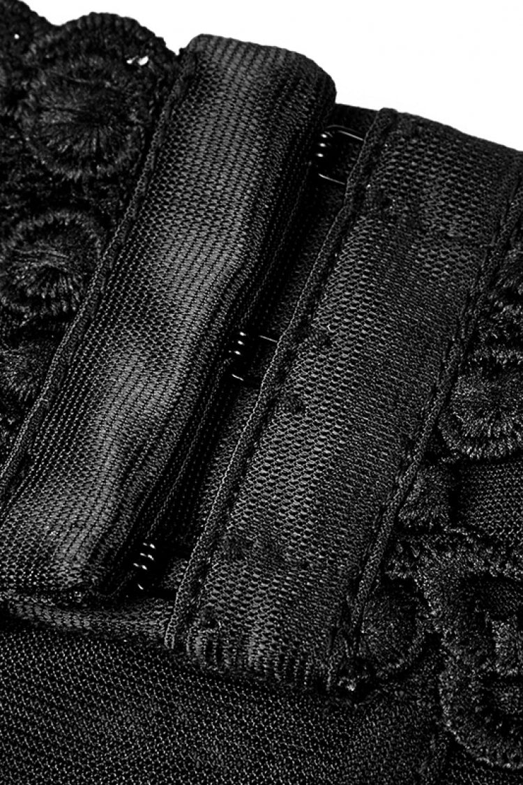 Black High Collar Sleeveless Stitching Lace Lace-Up Mesh Women's Gothic T-Shirt