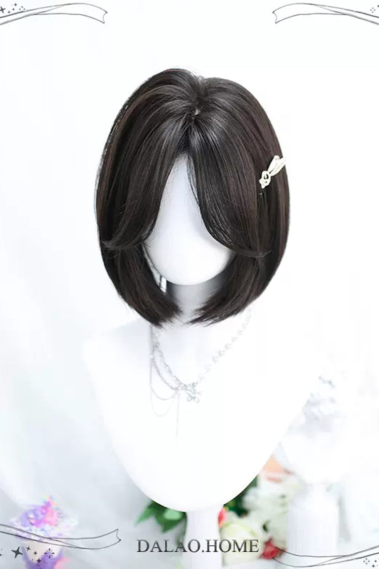 Black Natural Center Parted Sweet Lolita Short Wigs