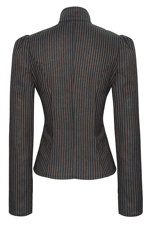 Black And Coffee Striped Low Collar Sexy Womens Punk Blouse