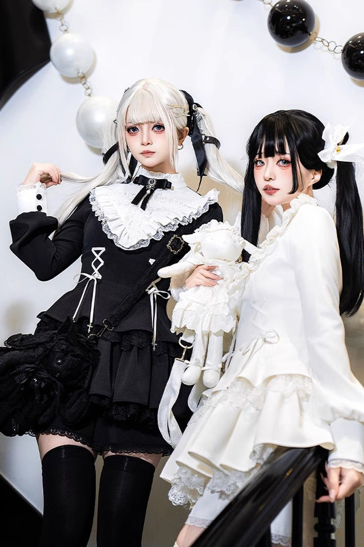 Black Long Sleeves Ruffle Lace-Up Sweet Handsome Lolita Dress