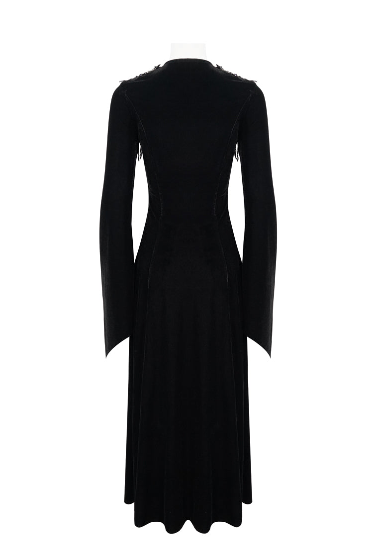 Black Embroidered Fringe Flared Sleeve Women's Gothic Dress
