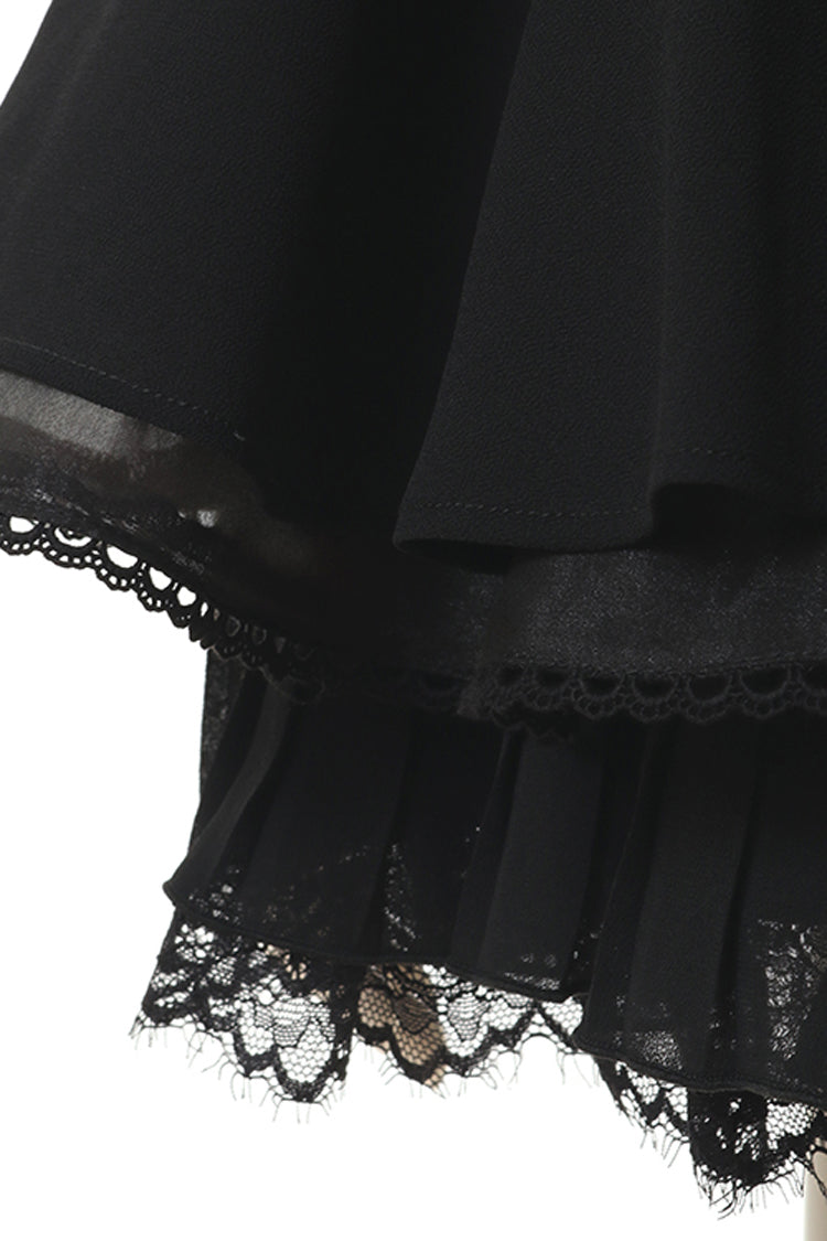 Black Off Shoulder Long Sleeves Floral Print Ruffle Bowknot Lace-Up Gothic Jirai Kei Japanese Skirt Set