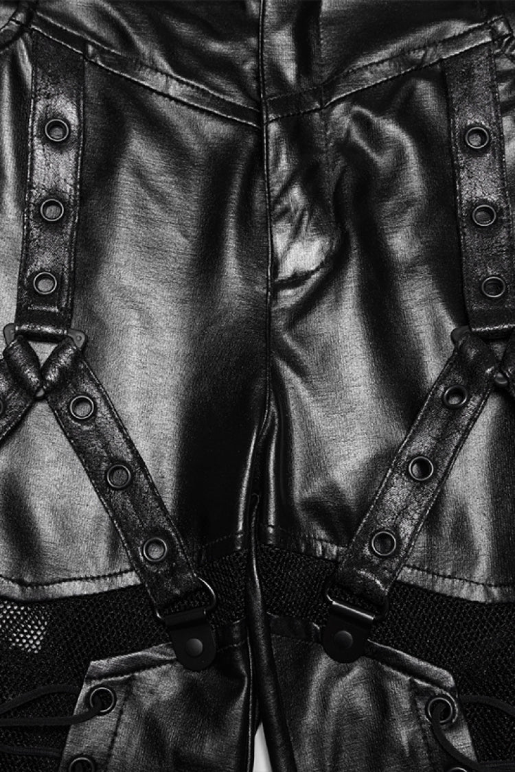 Black Cut-Out Spliced Eyelet Mesh Women's Punk Leggings