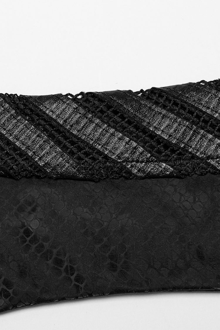 Black Leather Stitching Snake Pattern Lace Mesh Women's Steampunk Arm Sleeves
