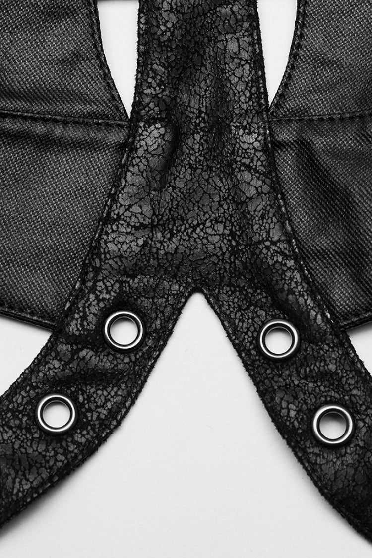 Black Faux Leather Hollow Metal Ring Lace Women's Gothic Corset