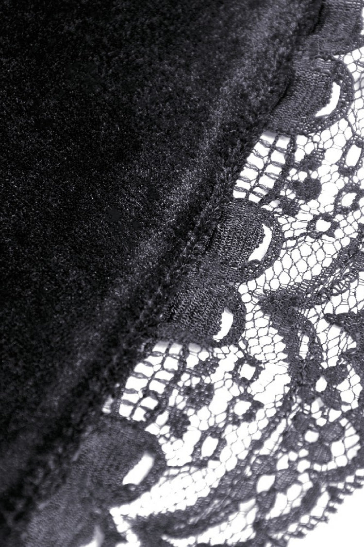 Black Lace Long Puff Sleeves Women's Gothic Velet Dress