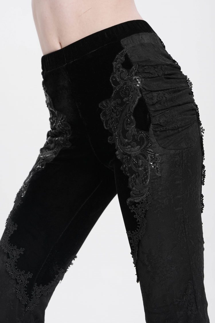 Black Floral Embroidery Stitching Lace Women's Gothic Pants