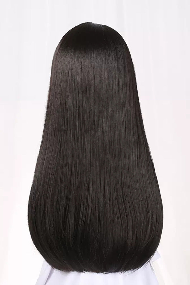 Black Hime Cut Long Straight Hair Gothic Lolita Wig