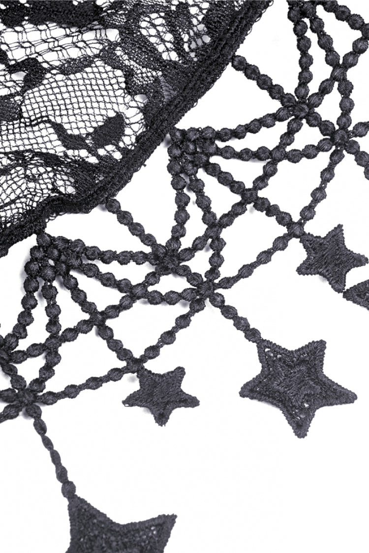 Black Lace-Up Women's Lolita Cat Ears Hooded Cape with Star Tassels
