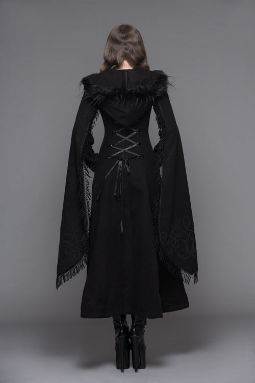 Black Hand Embroidered Shawl Double Sided Tweed Womens Gothic Coat
