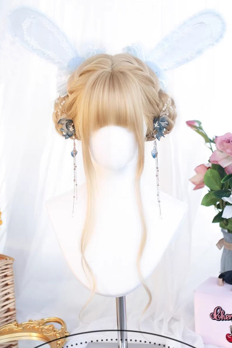 Almond Blonde Long Wavy Blunt Bangs Daily Sweet Lolita Wig