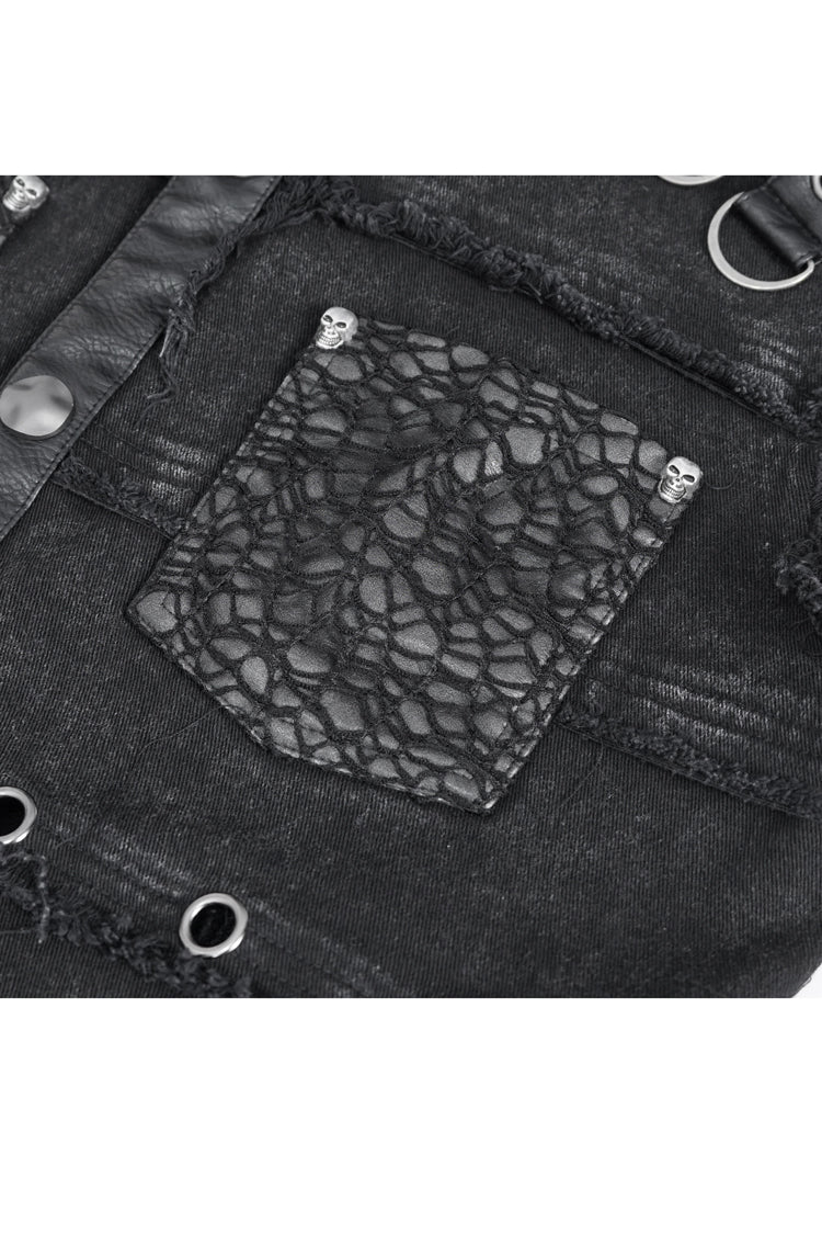 Black Lapel Collar Studded Slim Men's Punk Vest