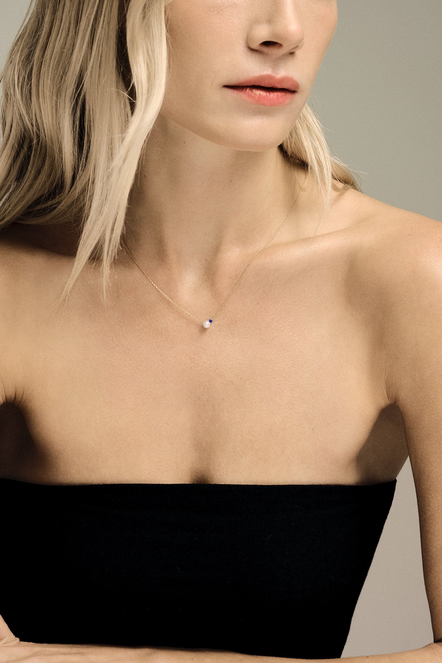 Sapphire Pearl Duo Necklace | 9K White Gold