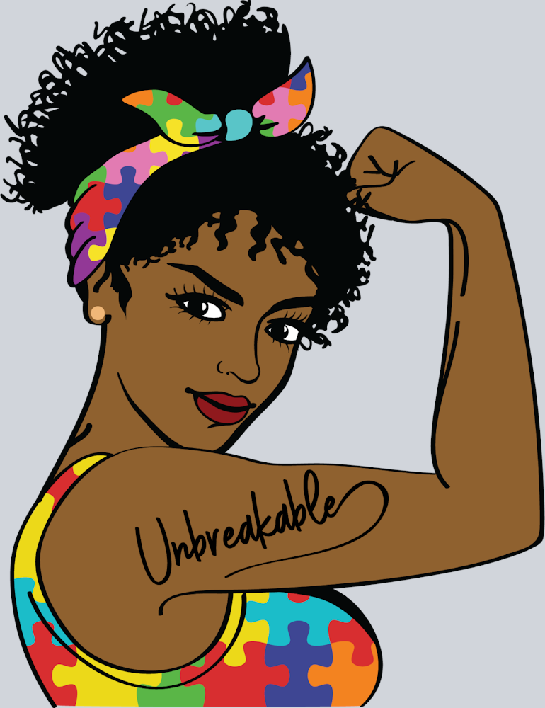 Afro Strong Woman Autism Unbreakable - STK00081 (DTF Transfers)
