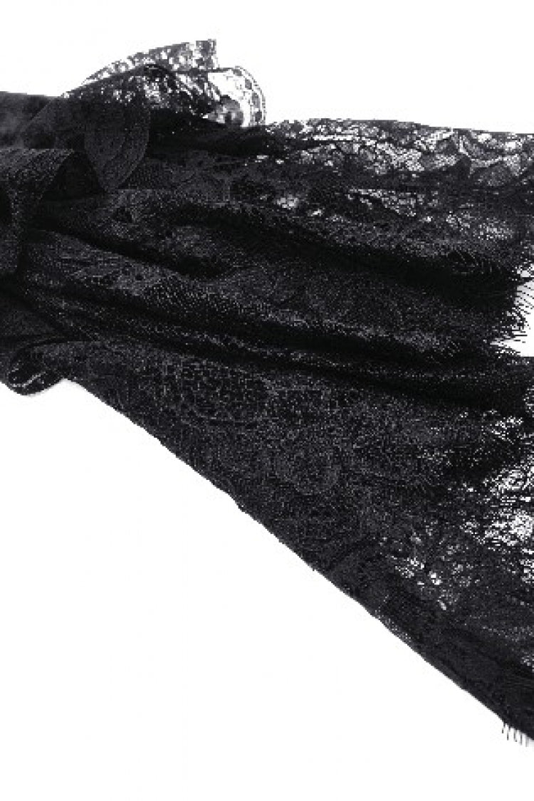 Black Off Shoulder Lace Long Trumpet Sleeves Lace-Up Women's Gothic Bodycon Dress