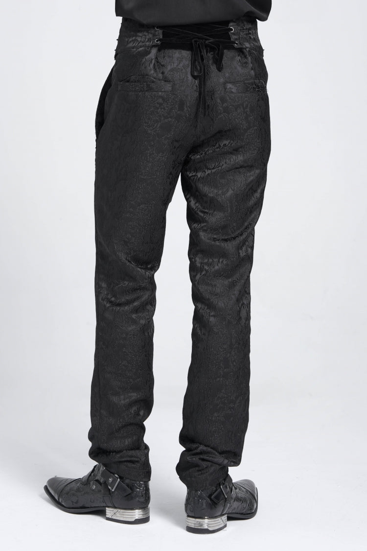 Black Double Buckles High Waisted Embroidery Men's Gothic Suit Pants
