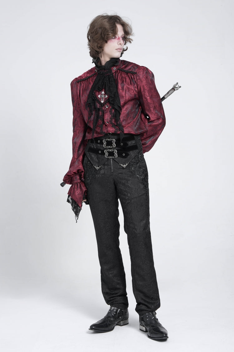 Black Double Buckles High Waisted Embroidery Men's Gothic Suit Pants