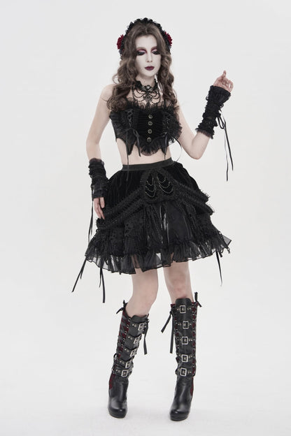 Black Off Shoulder Bow Lace Lace-Up Women's Gothic Ruffled Corset