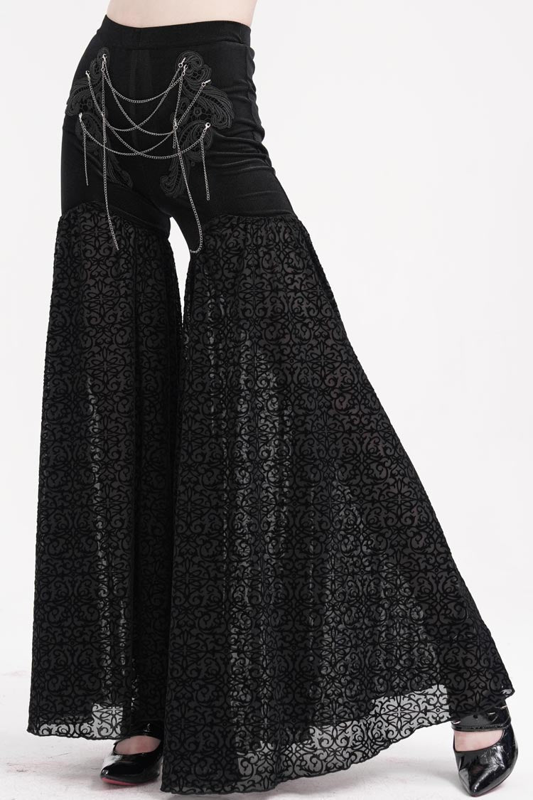 Black Chain Jacquard Floral Hollow Lace Women's Gothic Pants