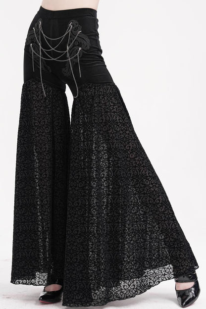 Black Chain Jacquard Floral Hollow Lace Women's Gothic Pants