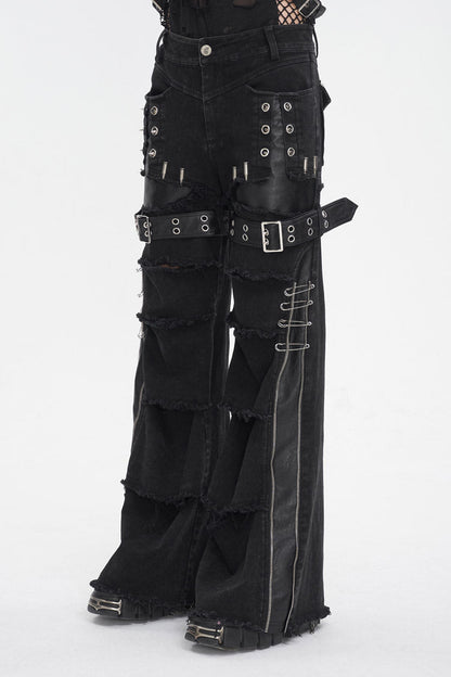 Black Faux Leather Splice Men's Punk Flared Pants