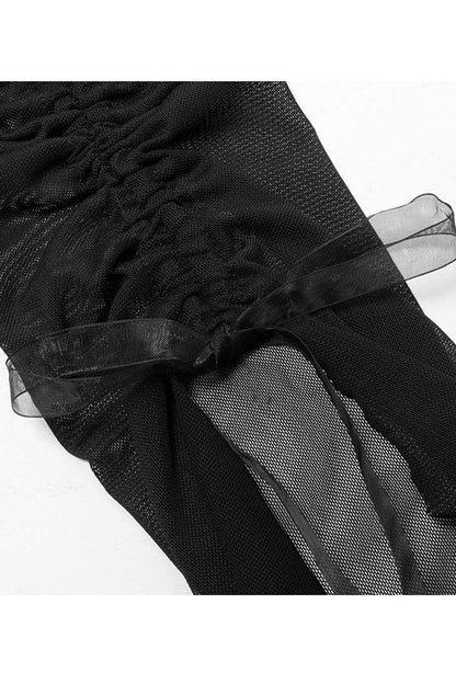 Black Gothic Elasticity Cotton Hollow Buttonhole Strap Design Slash Neck Women's T-Shirt