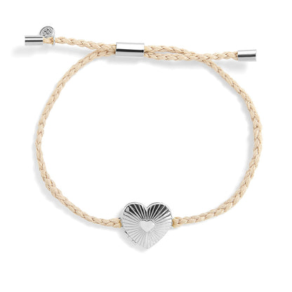 Personalized Fluted Heart Locket Cord Bracelet