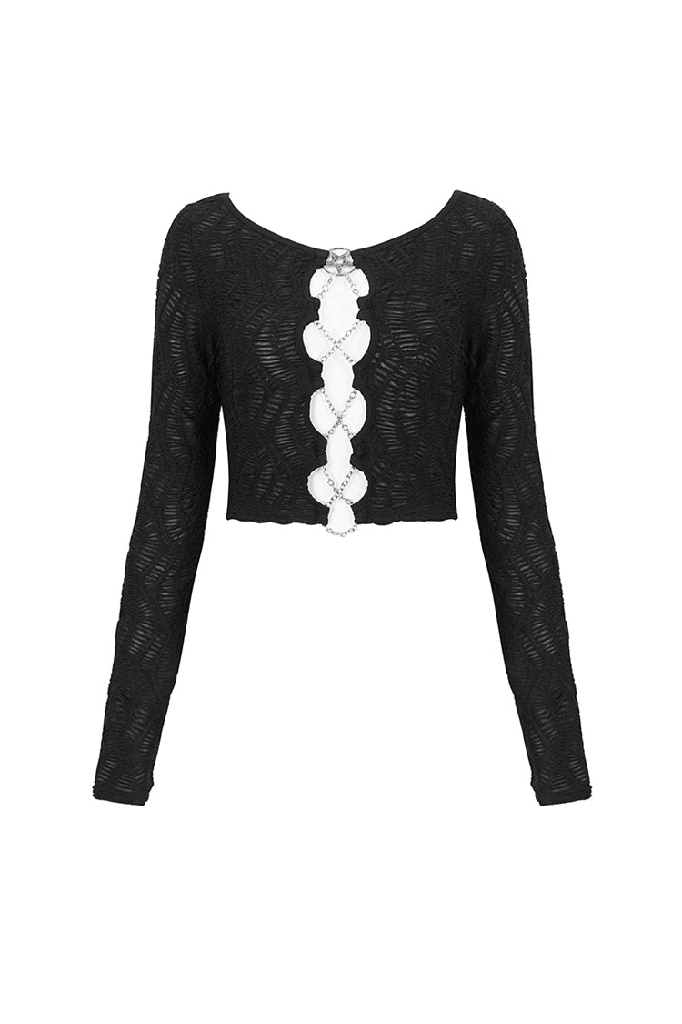 Black Cutout Ruched Chain Women's Punk Jacket