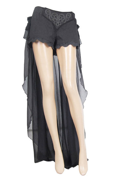 Back Front Buckle Waist Lace Up Chiffon Lace Hem Gothic Short Womens Pants