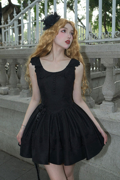 Black Night Traveler Breast Support Classic Gothic Short Lolita Jsk Dress