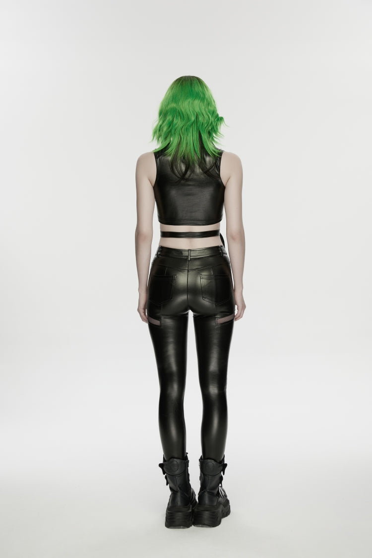 Black Cut-Out Spliced Eyelet Mesh Women's Punk Leggings