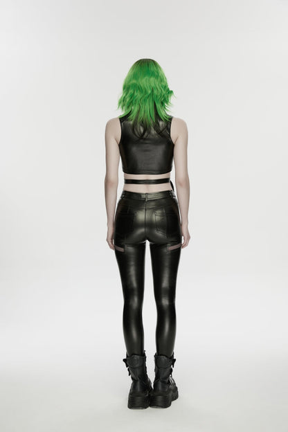 Black Cut-Out Spliced Eyelet Mesh Women's Punk Leggings