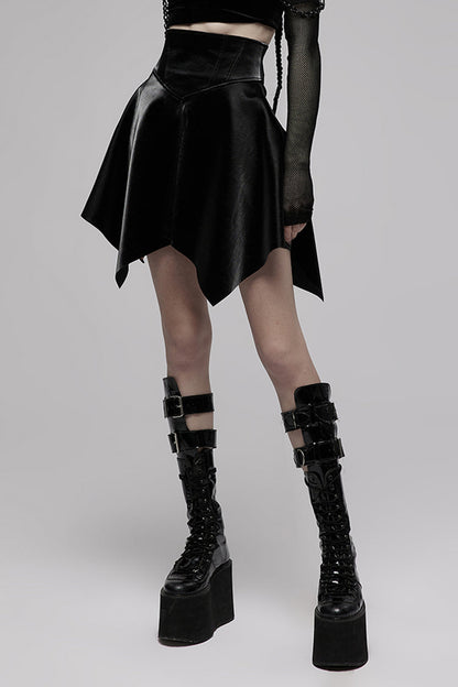 Black Glossy Cortex Waist Seal Square Hem High Waist Women's Gothic Skirt