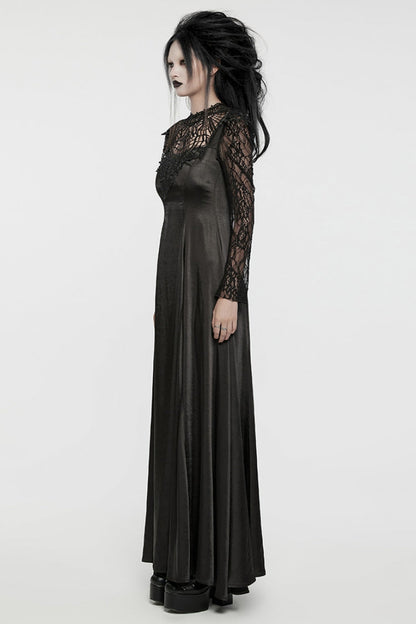 Black Long Sleeves Hollow Lace-Up Women's Gothic Dress