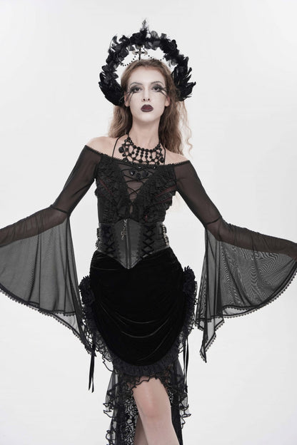 Black Crochet Lace-Up Slim Zippered Women's Gothic Accessory Zip Girdle