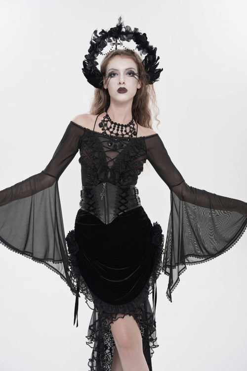 Black Crochet Lace-Up Slim Zippered Women's Gothic Accessory Zip Girdle