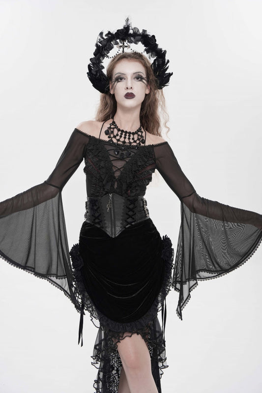 Black Crochet Lace-Up Slim Zippered Women's Gothic Accessory Zip Girdle