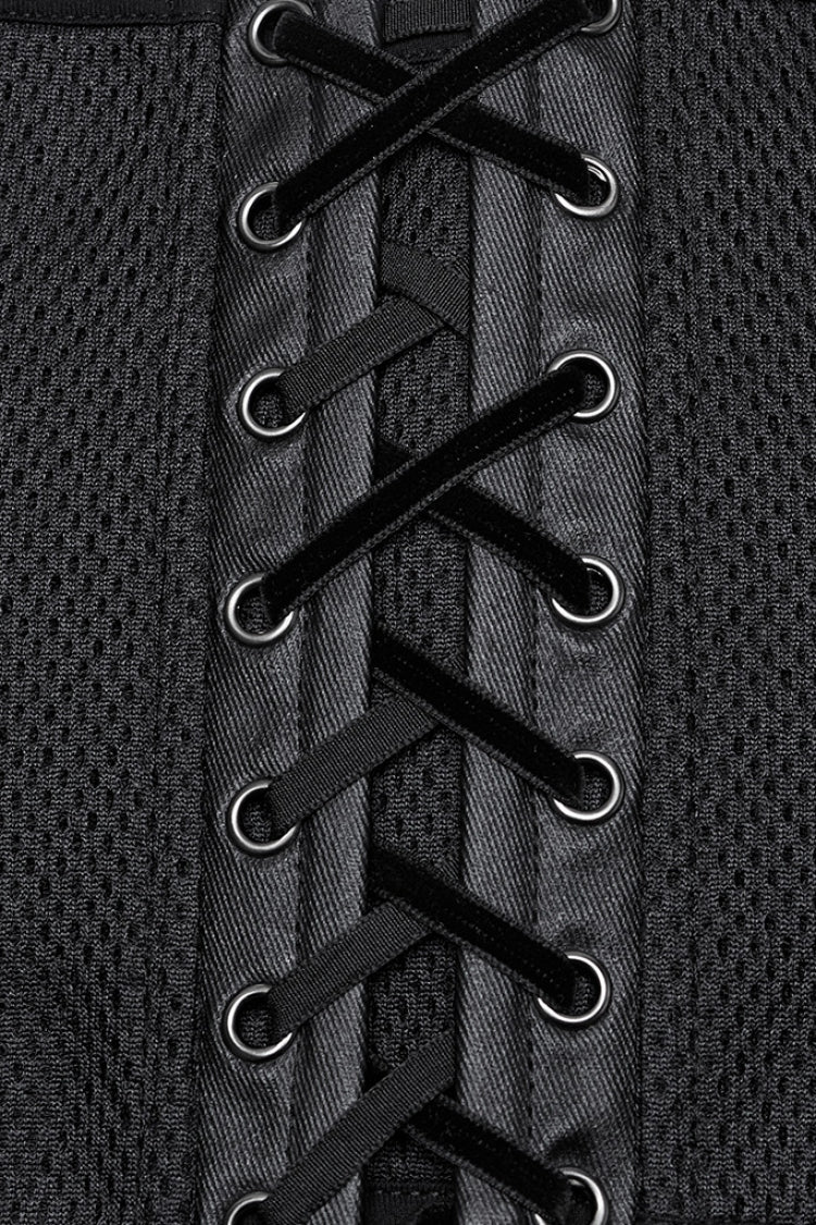 Black Faux Leather Lace-Up Mesh Women's Punk Underbust Corset