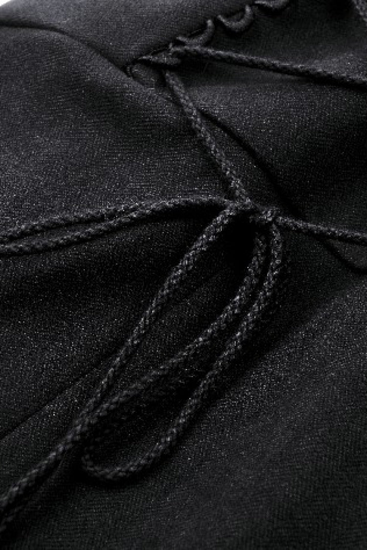 Black Long Sleeves Lace-Up Buckled Women's Gothic Draped Coat with Faux Fur Collar