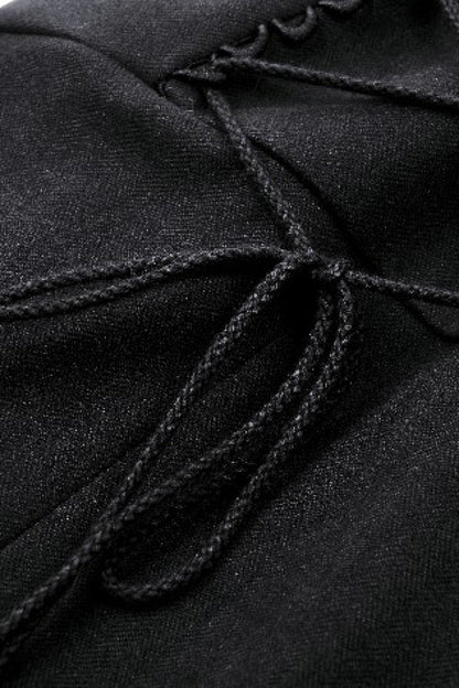 Black Long Sleeves Lace-Up Buckled Women's Gothic Draped Coat with Faux Fur Collar
