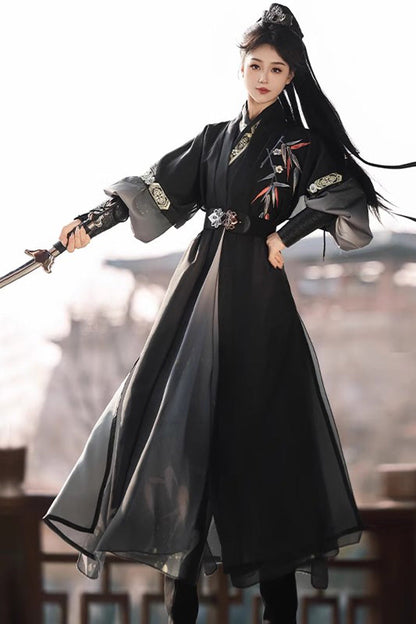 Black Knight-style Song Dynasty Cross-collared Gradient Embroidery Classic Vintage Hanfu Dress Set