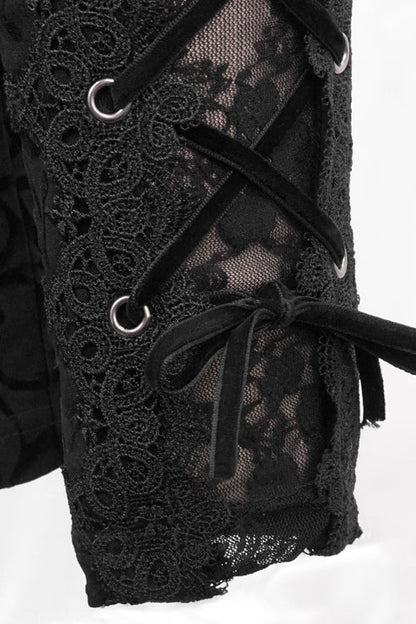 Black Gothic Flocking Patterned Laced Up Asymmetrical Side Womens Pants