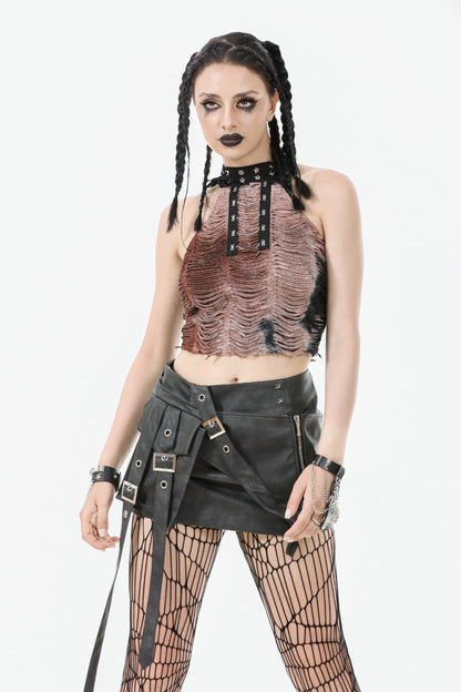 Black Faux Leather Straps Zippered Women's Punk Short Skirt