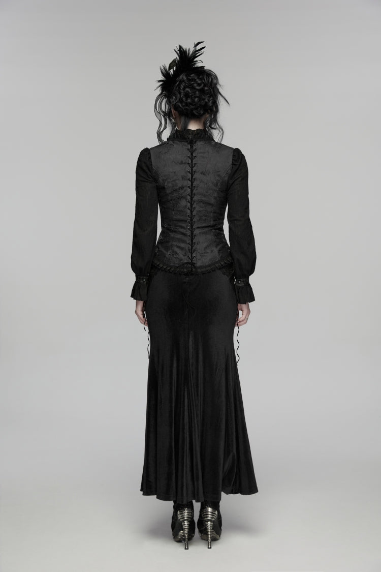 Black Jacquard Embroidered Lace Lace-Up Slim Women's Gothic Vest