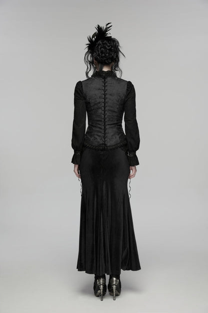Black Jacquard Embroidered Lace Lace-Up Slim Women's Gothic Vest